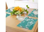 Abakuhaus Tovagliette Con Motivi Marini, Delfini Fiori Sea Life Motivi Floreali Stella Marina Corallo Conchiglie Carta Da Parati, Tiscjdeco In Tessuto Resistente Al Lavaggio Per Sala Da Pranzo E Cucina, Verde Mare Bianco