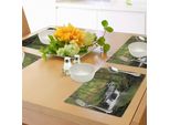 Tovagliette Abakuhaus Natur, Corrente Che Scorre Nella Foresta, Rocce Muschiose, Foglie Degli Alberi, Spruzzi D'acqua, Escursioni Estive, Tiscjdeco In Tessuto Resistente Al Lavaggio Per La Sala Da Pranzo E La Cucina, Verde Mela, Marrone Umbra