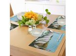 Tovagliette Abakuhaus Con Cascata, Immagine Di Una Magnifica Cascata Con Cigni Nel Lago Sunny Day Nature Print, Tiscjdeco In Tessuto Resistente Al Lavaggio Per La Sala Da Pranzo E La Cucina, Bianco Verde Blu