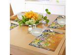 Abakuhaus Tovagliette Acquerello Con Fiori, Delicati Fiori Primaverili Colorati E Foglie Su Sfondo Retrò Nebbioso, Arte Naturale, Stampa Digitale Su Tessuto Lavabile, Decorazione Da Tavola Per La Cucina, Multicolore