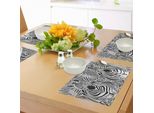 Abakuhaus Tovagliette Con Stampa Zebrata, Illustrazione Con Motivo Zebrato, Sfondo Con Pelli Zebrate Mescolate A Teste Di Zebra, Tiscjdeco In Tessuto Resistente Al Lavaggio Per La Sala Da Pranzo E La Cucina, Bianco E Nero