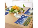 Abakuhaus Tovagliette Con Motivi Floreali, Prato Fiorito E Cielo Nuvoloso - Stampa Paesaggio Naturale - Vivid Sun Springtime Artistico, Tiscjdeco In Tessuto Resistente Al Lavaggio Per Sala Da Pranzo E Cucina, Multicolore