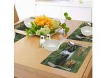 Tovagliette Abakuhaus Safari, Tigre Siberiana Nell'acqua - Cascata - Piscina - Nuoto Nella Foresta Asiatico Naturale, Tiscjdeco In Tessuto Resistente Al Lavaggio Per La Sala Da Pranzo E La Cucina, Verde Reseda Arancione