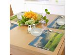Tovagliette Abakuhaus Natur, Paesaggio Estivo Con Erba, Nuvole E Immagini Rurali Innovative, Stampa Su Tessuto Tiscjdeco Resistente Al Lavaggio Per Sala Da Pranzo E Cucina, Verde Blu
