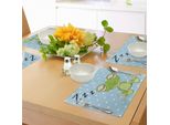 Tovagliette Abakuhaus Con Caricature, Principe Ranocchio Addormentato Su Sfondo A Pois Con Cappellino - Simpatico Disegno Con Animali, Tiscjdeco In Tessuto Resistente Ai Colori Per La Sala Da Pranzo E La Cucina, Verde Blu