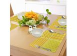 Abakuhaus Tovagliette Gialle, Collezione Di Diversi Motivi In Design Piatto A Zig Zag, Pois, Linee Verticali, Stile Retrò, Tiscjdeco In Tessuto Resistente Al Lavaggio Per La Sala Da Pranzo E La Cucina, Arancione Giallo