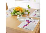 Tovagliette Abakuhaus Colibrì, Piume Colorate Colibrì Curvy Decorazione Stilizzata Artisticamente, Tiscjdeco In Tessuto Resistente Al Lavaggio Per La Sala Da Pranzo E La Cucina, Magenta Giallo Blu