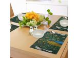 Abakuhaus Tovagliette Pavone, Ritratto Dell'occhio Del Pavone In Parata, Estremità Sporche, Tropicali Naturali, Tiscjdeco In Tessuto Resistente Al Colore Per La Sala Da Pranzo E La Cucina, Arancione Verde Blu