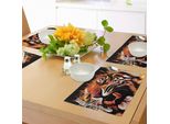 Tovagliette Abakuhaus Safari, Tigre Infuocata, Re Della Foresta, Animale Con Strisce, Pelliccia Di Grande Animale, Tiscjdeco In Tessuto Resistente Al Lavaggio Per La Sala Da Pranzo E La Cucina, Arancione, Bianco, Nero
