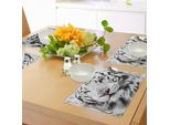 Tovagliette Abakuhaus Safari, Tigre Bianca - Stagione Invernale - Ritratto Di Animale Raro Con Motivi Tranquilli E Raffinati, Decorazione Da Tavola In Tessuto Resistente Ai Colori Per La Sala Da Pranzo E La Cucina, Bianco, Nero, Grigio