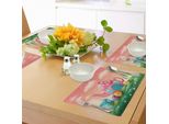 Abakuhaus Tovagliette Fantasia, Teiera Fantasia E Tazze A Forma Di Casetta Tema Wonderland Prato Teatime Happiness Artwork, Decorazioni Da Tavola In Tessuto Resistente Al Lavaggio Per La Sala Da Pranzo E La Cucina, Verde Rosa