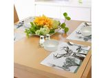 Tovagliette Abakuhaus Con Corna Di Cervo, Sagome Di Cervo Rosso, Alce E Albero Disegno Del Villaggio, Della Montagna, Della Cascata E Della Foresta, Decorazioni Da Tavola In Tessuto Resistente Al Lavaggio Per La Sala Da Pranzo E La Cucina, Cioccolato Bianco Verde