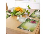 Tovagliette Abakuhaus Spa, Pietre E Foglie Di Bambù Sul Tema Acqua-Piscina-Meditazione-Freschezza-Relax, Tiscjdeco In Tessuto Resistente Al Lavaggio Per Sala Da Pranzo E Cucina, Verde Mela Magenta