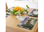 Tovagliette Abakuhaus Jurassic, Dinosauri Nella Giungla Alberi Foresta Natura Foresta Predatori Spaventosi Violenza, Tiscjdeco In Tessuto Resistente Al Lavaggio Per La Sala Da Pranzo E La Cucina, Pesca Verde Blu