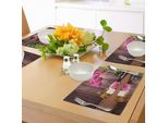 Tovagliette Abakuhaus Spa, Fiore Spa E Riflessi D'acqua Aromaterapia Bambù In Fiore Candlelight Print, Tiscjdeco In Tessuto Resistente Al Lavaggio Per Sala Da Pranzo E Cucina, Marrone Umbra Verde Rosa