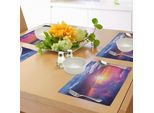 Abakuhaus Tovagliette Paesaggio, Stampa Con Tramonto, Cielo E Nuvole Dai Colori Vivaci E Ombre, Tiscjdeco In Tessuto Resistente Al Lavaggio Per Sala Da Pranzo E Cucina, Viola Giallo Blu