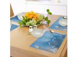Abakuhaus Tovagliette Paesaggio, Vista Sole Foderato D'argento Nuvole Soffici Nel Cielo D'estate Stampa Immagine Natura, Tiscjdeco In Tessuto Resistente Ai Colori Per La Sala Da Pranzo E La Cucina, Verde Blu