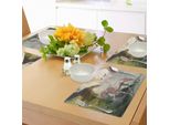Abakuhaus Tovagliette Colibrì, Unicorno Verde Piuma Uccello Scintillante Stella Luna Fiaba Fantasy Mistica, Tiscjdeco In Tessuto Resistente Al Lavaggio Per Sala Da Pranzo E Cucina, Multicolore