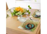Tovagliette Abakuhaus Con Motivo Pavone, Donna Che Guarda Attraverso L'occhio Di Una Piuma Di Pavone, Illustrazione Astratta Creativa, Decorazione Da Tavola In Tessuto Resistente Al Lavaggio Per La Sala Da Pranzo E La Cucina, Verde Marrone Turchese
