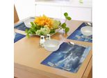 Abakuhaus Tovagliette Paesaggio, Raggi Di Sole Che Filtrano Attraverso Enormi Nuvole Scure, Immagine Artistica Paesaggio, Tiscjdeco In Tessuto Resistente Al Lavaggio Per Sala Da Pranzo E Cucina, Verde Blu