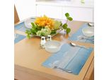 Tovagliette Abakuhaus Ocean, Vista Mare Con Cielo E Paesaggio Tropicale In Un Luogo Di Relax Sulla Costa, Tiscjdeco In Tessuto Resistente Al Lavaggio Per La Sala Da Pranzo E La Cucina, Bianco E Blu
