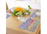 Abakuhaus Tovagliette Con Stampa Zebrata, Illustrazione Geometrica Con Strisce Orizzontali E Motivo Astratto Zebrato, Decorazione Da Tavola In Tessuto Resistente Al Lavaggio Per Sala Da Pranzo E Cucina, Viola Giallo Rosso