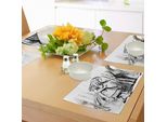 Abakuhaus Tovagliette Alice Nel Paese Delle Meraviglie, Alice In Bianco E Nero Che Guarda L'avventura Della Porta Nascosta Dalle Tende, Tiscjdeco In Tessuto Resistente Al Lavaggio Per La Sala Da Pranzo E La Cucina, Bianco E Nero