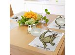 Tovagliette Abakuhaus Reptil, Illustrazione Dell'esotico Coccodrillo Selvatico Hungry Mouth Predator Aquatic Safari Theme, Tiscjdeco In Tessuto Resistente Al Lavaggio Per La Sala Da Pranzo E La Cucina, Bianco