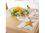 Abakuhaus Tovagliette Gialle, Sfondo A Stelle Gialle Sfumate, Stampa Natalizia, Decorazioni Per La Tavola In Tessuto Resistente Ai Colori Per La Sala Da Pranzo E La Cucina, Giallo Bianco