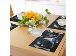 Abakuhaus Tovagliette Alice Nel Paese Delle Meraviglie, Alice Grande, Con Carte Da Gioco E Rosa A Scacchi, Tessuto Lavabile, Decorazione Per Tavolo Da Pranzo E Cucina, Stampa Digitale, Blu Petrolio
