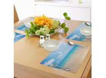 Tovagliette Abakuhaus Ocean, Costa Tropicale Da Sogno Con Onde Morbide E Cielo Soleggiato, Tiscjdeco In Tessuto Resistente Al Colore Per La Sala Da Pranzo E La Cucina, Crema Blu