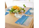 Tovagliette Abakuhaus Ocean, Summer Sandy Paradise Beach Sea E Sunny Sky Scene Secret Dream Room Nature Picture, Tiscjdeco In Tessuto Resistente Al Lavaggio Per La Sala Da Pranzo E La Cucina, Crema Blu
