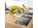 Tovagliette Abakuhaus Mystiker, Colori Tenui E Vintage Con Un Misterioso Motivo Autunnale Che Raffigura Un Bosco Naturale, Tiscjdeco In Tessuto Resistente Ai Colori Per La Sala Da Pranzo E La Cucina, Verde Scuro E Rosso Corallo.