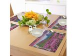 Tovagliette Abakuhaus Natur, Campo Colorato Con Stampa Artistica Di Fiori Nella Gola, Fiori Al Mattino, Tiscjdeco In Tessuto Resistente Al Lavaggio Per La Sala Da Pranzo E La Cucina, Verde Rosa