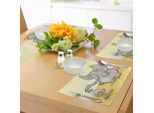 Abakuhaus Tovagliette Con Elefanti, Elefante Che Fa Il Bagno Con Il Tronco Nel Deserto Cartoon Animal Print Kids, Tiscjdeco In Tessuto Resistente Al Lavaggio Per La Sala Da Pranzo E La Cucina, Giallo Crema Grigio