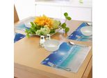 Tovagliette Abakuhaus Oceano, Cielo E Mare Paesaggio Sabbia Spiaggia Tropicale Nuvole Sole Cielo Caldo Estate, Tiscjdeco In Tessuto Resistente Al Lavaggio Per Sala Da Pranzo E Cucina, Turchese Bianco Crema