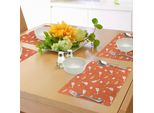 Abakuhaus Tovagliette Arancioni, Uccellini Con Cuori Che Volteggiano Su Uno Sfondo Arancione Bruciato, Tovagliette Decorative In Tessuto Resistente Al Lavaggio Per La Sala Da Pranzo E La Cucina, Arancione Giallo Bianco