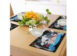Abakuhaus Tovagliette Alice Nel Paese Delle Meraviglie, Coniglietti Motion Cups Cuori E Fiori Personaggio Alice Stile Cartoon, Tessuto Lavabile Sala Da Pranzo Cucina Decorazioni Per La Tavola Stampa Digitale, Rosso Acqua