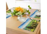 Tovagliette Abakuhaus Natur, Tramonto Rurale In Italia, Paesaggio Con Alberi, Fresh Meadows E Clear Sky Image Print, Stampa Digitale Su Tessuto Lavabile, Decorazione Da Tavola, Cucina, Verde Blu