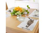 Tovagliette Abakuhaus Elefante, Elefanti Africani Sulla Savana - Immagine Grafica - Animali Nel Loro Habitat Naturale - Safari - Animali Selvatici, Tiscjdeco In Tessuto Resistente Ai Colori Per La Sala Da Pranzo E La Cucina, Bianco Marrone