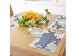 Tovagliette Abakuhaus Elefante, Coniglio, Grande Elefante Divertente Mascotte Animale Caricatura Creatura Circo In Equilibrio, Stampa Digitale Su Tessuto Lavabile Decorazione Da Tavola Cucina, Grigio Rosa Bianco