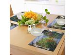 Tovagliette Naturali Abakuhaus, Scala Verso Il Monte Fuji Fujiyoshida Giappone Attrazione Turistica Simbolo Immagine Scenica, Tiscjdeco In Tessuto Resistente Ai Colori Per La Sala Da Pranzo E La Cucina, Verde Verde