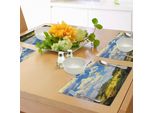 Abakuhaus Tovagliette Italiane, Antico Paesaggio Rurale Italiano Con Prati E Nuvole, Stampa Mediterranea Rurale, Tiscjdeco In Tessuto Resistente Ai Colori Per La Sala Da Pranzo E La Cucina, Bianco Verde Blu