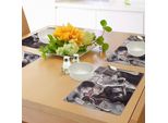Tovagliette Abakuhaus, Illustrazione Di Un Musicista Jazz Che Suona Il Sassofono Con Un Design Classico Di Ballerini, Tovaglietta Decorativa In Tessuto Resistente Al Lavaggio Per La Sala Da Pranzo E La Cucina, Bianco, Nero, Rosa