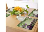 Tovagliette Abakuhaus Spa, Candele Aromatiche Zen Stones E Trattamento Ai Fiori Di Orchidea, Tiscjdeco In Tessuto Resistente Al Colore Per La Sala Da Pranzo E La Cucina, Verde Chiaro, Verde Felce, Viola