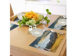 Tovagliette Abakuhaus Wald, Autunno Nelle Praterie Color Giallo Montagna, Sole Splendente, Nuvole, Tiscjdeco In Tessuto Resistente Ai Colori Per La Sala Da Pranzo E La Cucina, Marrone Giallo