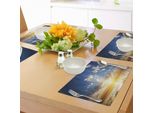 Abakuhaus Tovagliette Mistiche, Riflessi Del Tramonto Sul Mare Con Raggi Di Sole Vividi All'orizzonte, Tiscjdeco In Tessuto Resistente Al Colore Per La Sala Da Pranzo E La Cucina, Giallo Marrone Blu