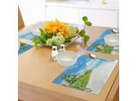 Tovagliette Abakuhaus Ocean, Immagine Di Un Paesaggio Tropicale Con Spiaggia, Mare E Cielo, Con Palme Da Cocco E Design Moderno, Tiscjdeco In Tessuto Resistente Al Lavaggio Per La Sala Da Pranzo E La Cucina, Crema, Verde, Blu