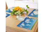 Tovagliette Abakuhaus Con Mappa Del Mondo, Grafica Con Nuvole Stilizzate Nel Cielo Con Stampa Artistica A Colori Naturali, Decorazioni Da Tavola In Tessuto Resistente Ai Colori Per La Sala Da Pranzo E La Cucina, Bianco Verde Blu