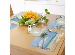 Tovagliette Abakuhaus Ocean, Foto Di Un'isola Tropicale Con Palme Da Cocco E Spiaggia Esotica, Tiscjdeco In Tessuto Resistente Al Lavaggio Per La Sala Da Pranzo E La Cucina, Crema Verde Blu